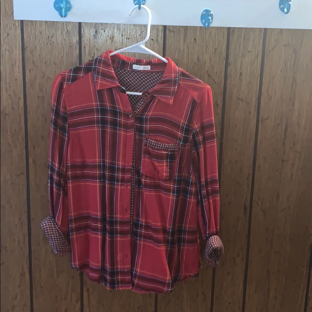 Red plaid button down shirt